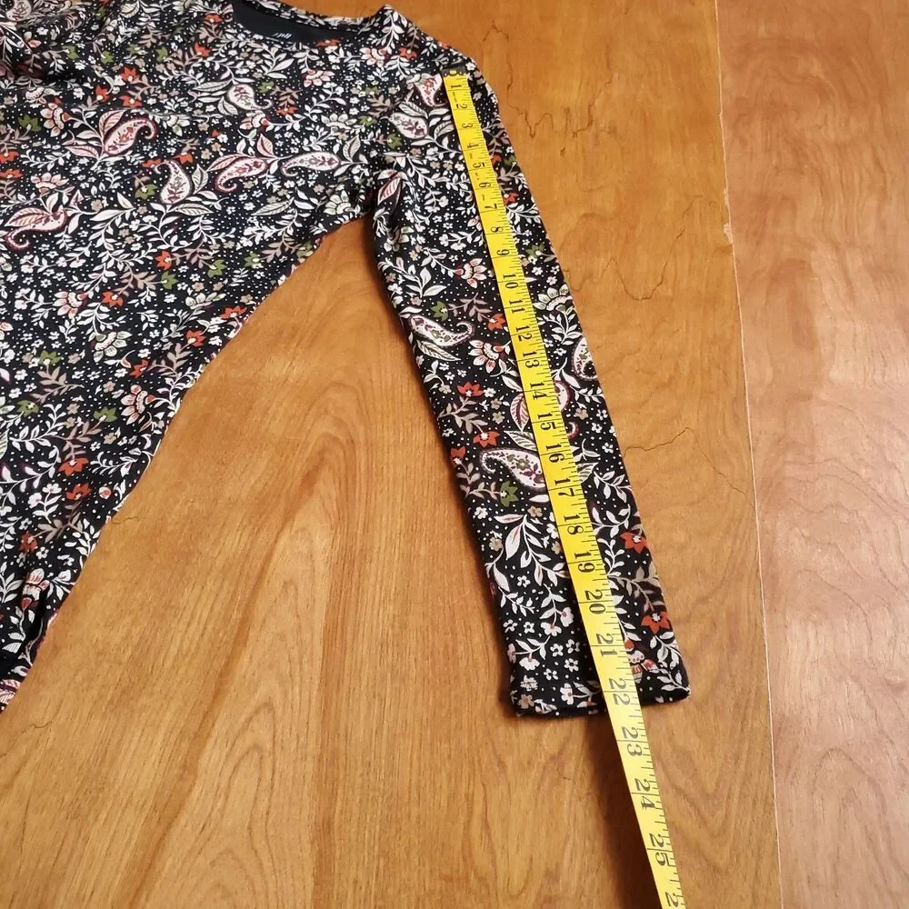 J Jill 100% Pima Cotton Long Sleeve Tee Size S Floral Paisley High Low Crew Neck - Picture 9 of 9